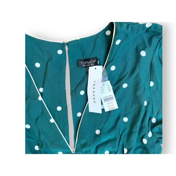 TopShop Polka Dot Rusched Mini Dress | Sz 10, Green & White | NWT $75 - Picture 8 of 12